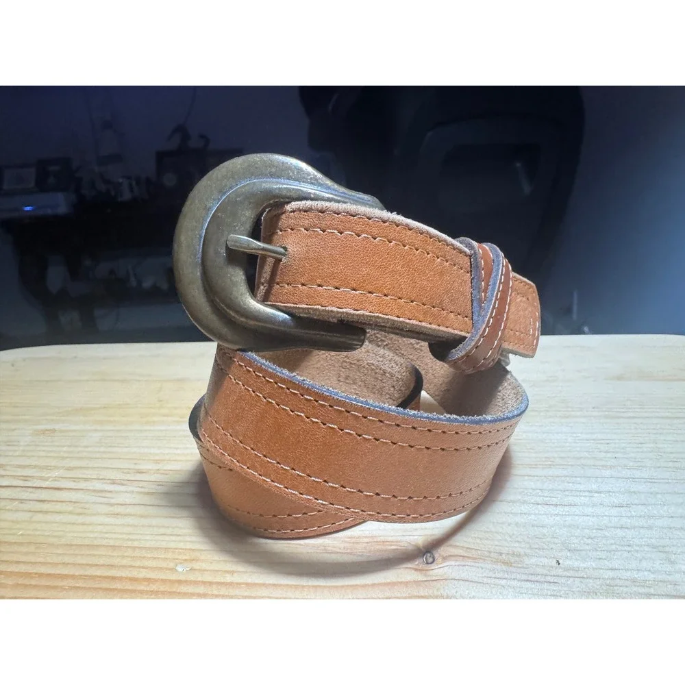 Leather Shop 1987 Vtg Leather Belt Antiqued Brass horseshoe Buckle Sm women's